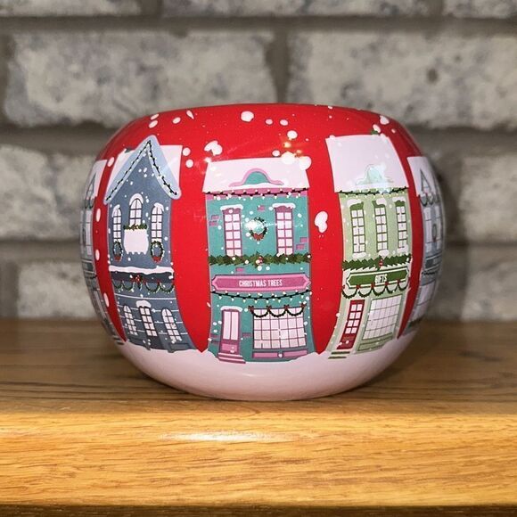 teleflora Red White Multicolored Christmas Shops Gift Ceramic Planter Pot - Picture 2 of 6